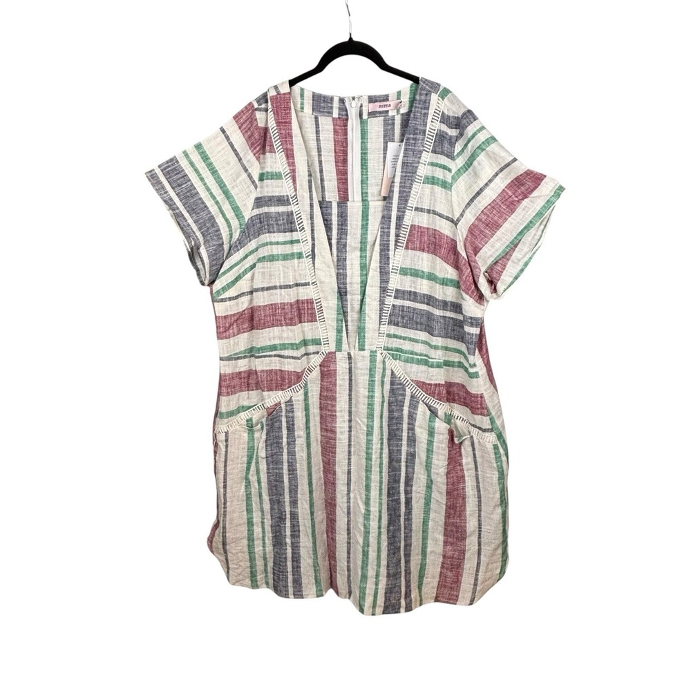 NWT JUSTFAB Linen Blend Stripe Shift Dress Swim Cover Up Women's 2X Beach Resort - Picture 3 of 8